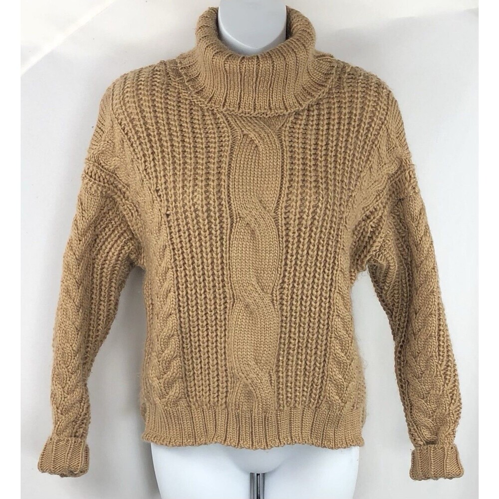 For the Republic chunky knit cropped sweater XS brown turtleneck long sleeve